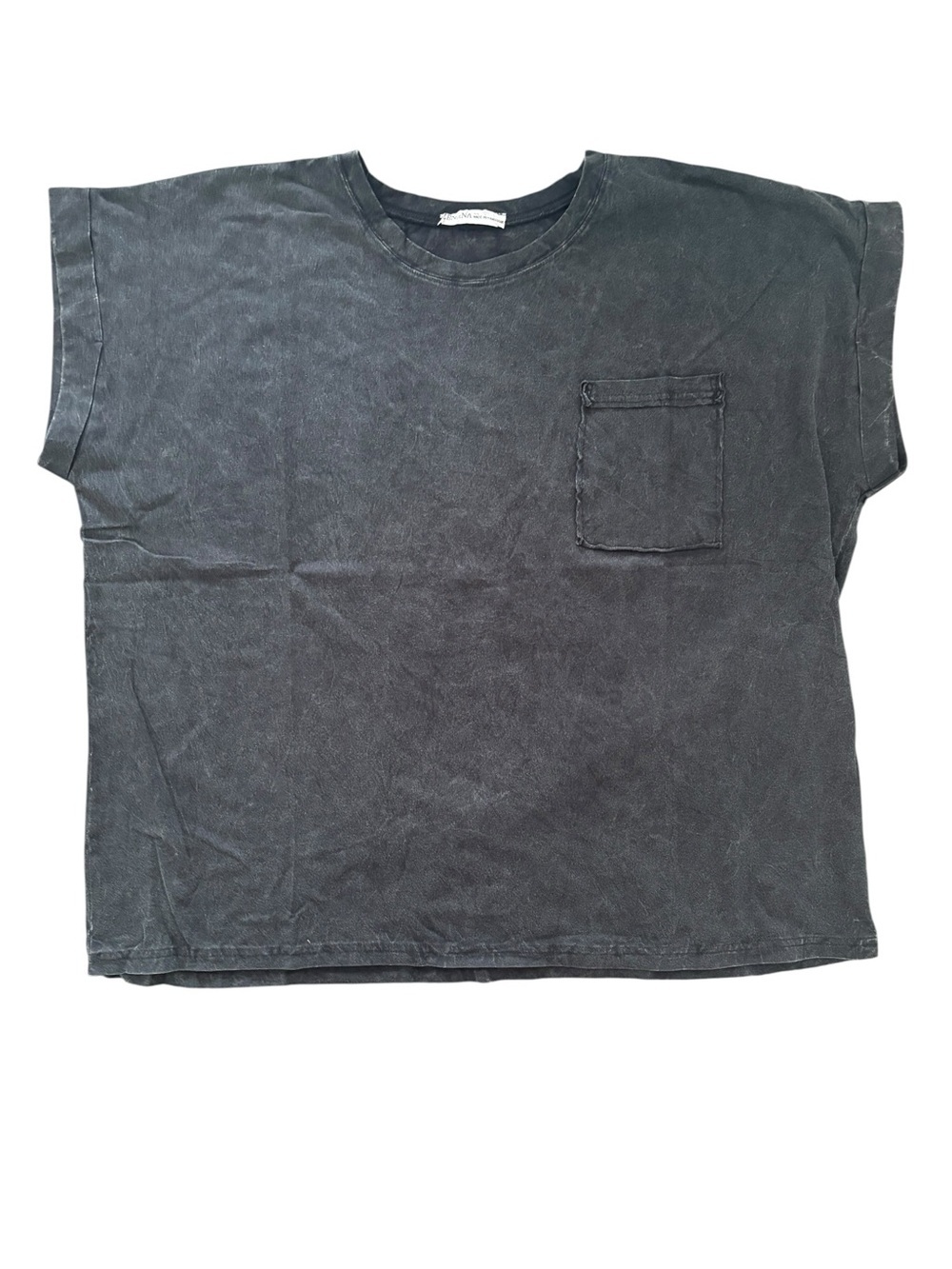 Zenana Outfitters Acid Washed Black Short Sleeve Pocket Tee